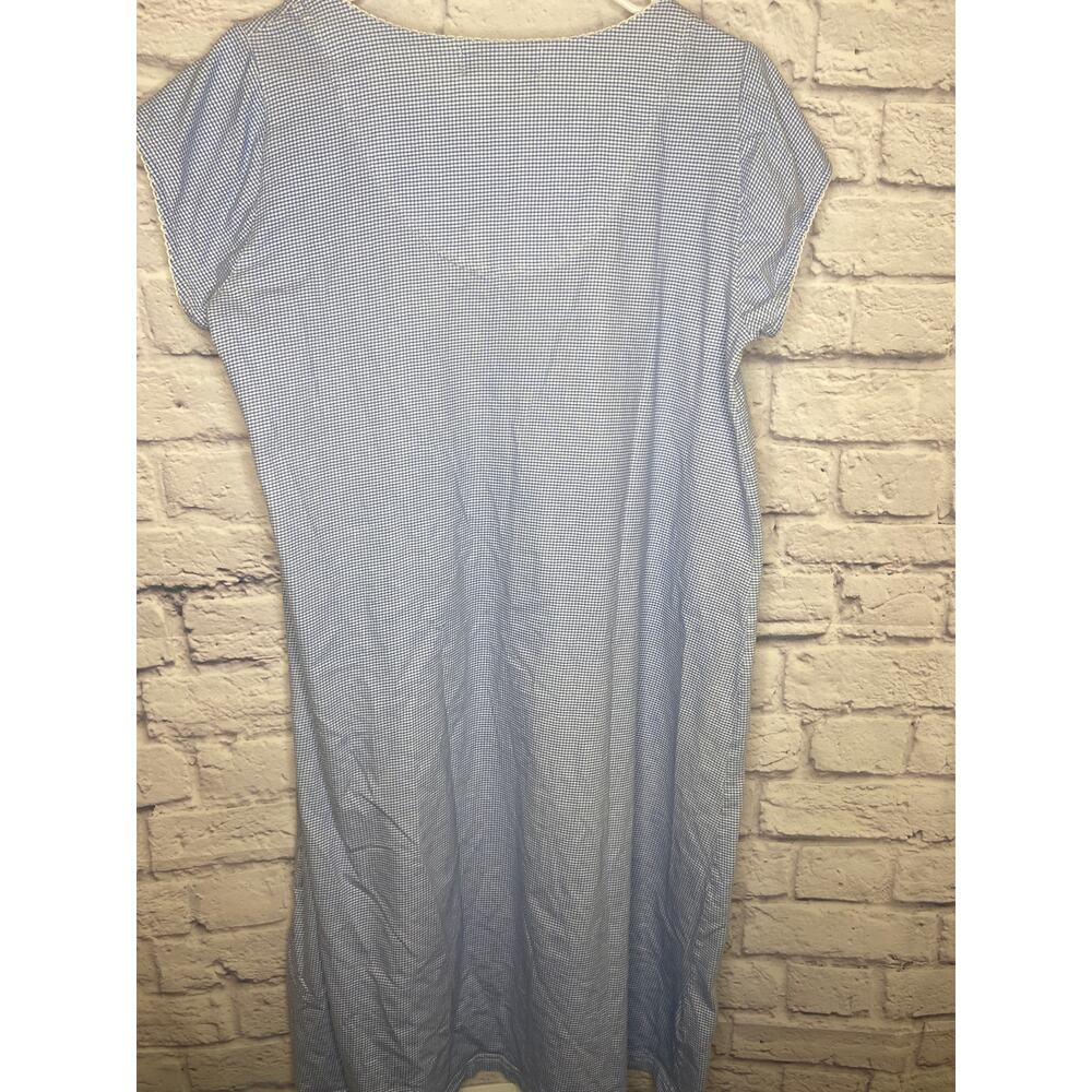 Miss Elaine Intimates Vintage Blue & White Checked Nightgown w/Embroidery SZ LG - Picture 3 of 4